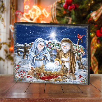 Snow Family Nativity Art Wooden Wall Art by D. Gelsinger - Christmas Santa Snowman Decor - 95675B-DG-4