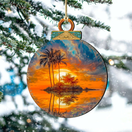 Coastal Christmas Decor - Ocean Sunset Wooden Ornaments by G. DeBrekht Coastal Holiday Decor - 8688171-1