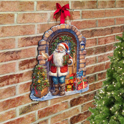 Santa's Surprise Visit Holiday Door Decor  by G. Debrekht - Christmas Santa Snowman Decor - 8611045H-3
