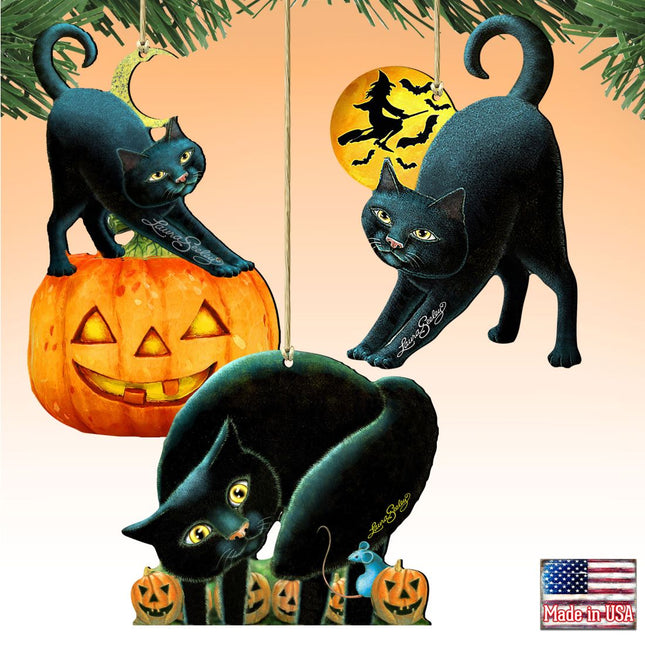 Halloween Wooden Ornaments-Spooky Cats-Set of 3 by G. DeBrekht - Thanksgiving Halloween Decor - 8100188S3-0