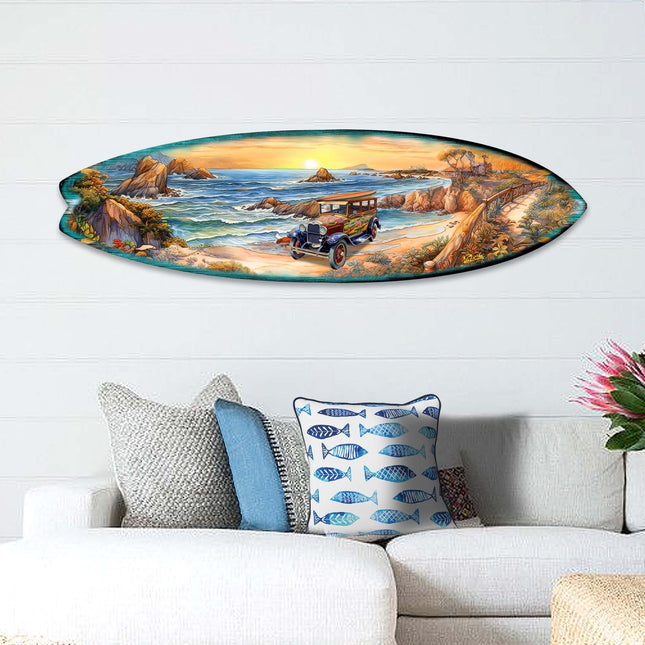 Sunrise at the Beach Surfboard Coastal Wall Art by G. DeBrekht - Coastal Holiday Decor - 8490124HS-0