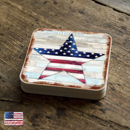 American Star Wooden Cork Coasters Gift Set of 4 by Nature Wonders - American Patriotic Decor - 8198917C-S4-1