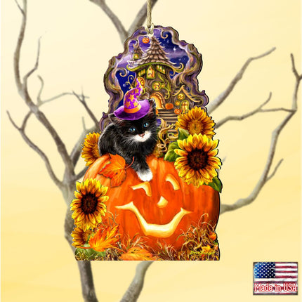Halloween Kitten Wooden Ornaments by Gelsinger - Thanksgiving Halloween Decor - 8461066-DG-1