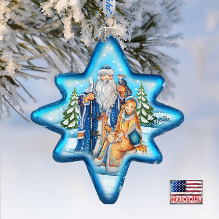 Father Frost and Snow Maiden North Star Glass Ornament by G. DeBrekht - Christmas Santa Snowman Decor - 755-015-1