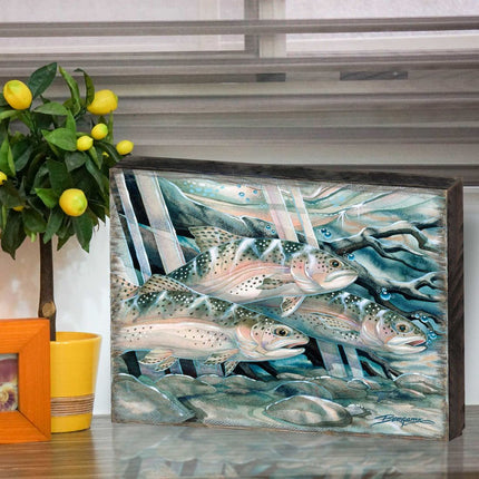 Catch the Rainbow Trout Wooden Wall Art by J. Bergsma - Nature Wildlife Decor - 85922674B-JB-0