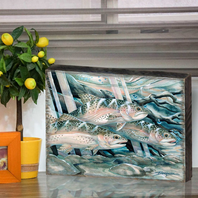 Catch the Rainbow Trout Wooden Wall Art by J. Bergsma - Nature Wildlife Decor - 85922674B-JB-0