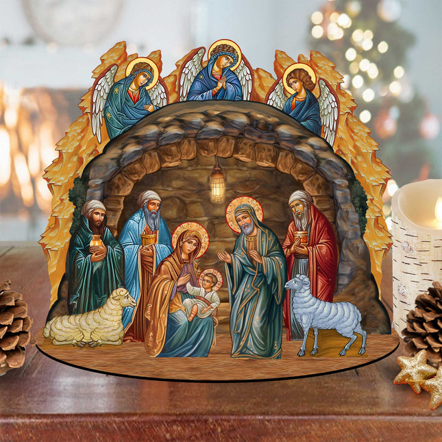 Orthodox Nativity Scene with Angels Decorative Village Set by G. Debrekht Nativity Holiday Decor - 852762-0