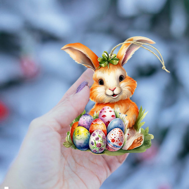 Bunny with Eggs Wooden Ornaments by G. DeBrekht Easter Spring Decor - 8652772-0