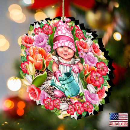 Spring Blossom Gnome Dwarf Wreath Wooden Ornaments by Gelsinger - Easter Spring Decor - 8161055-DG-2