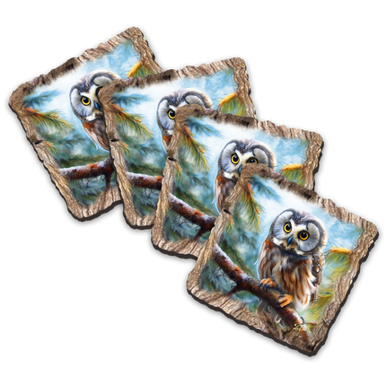 Owl Wooden Cork Coasters Gift Set of 4 by Nature Wonders Nature Wildlife Decor  - 95389C-S4-2