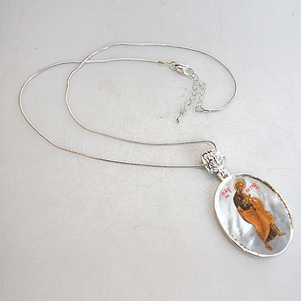 Saint Peter Small Oval Silver-Plated Mother of Pearl Necklace - 43042-3