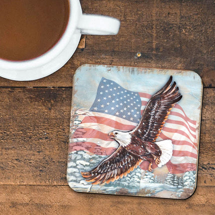 American Eagle Wooden Cork Coasters Gift Set of 4 by Nature Wonders - American Patriotic Decor - 95221C-S4-1