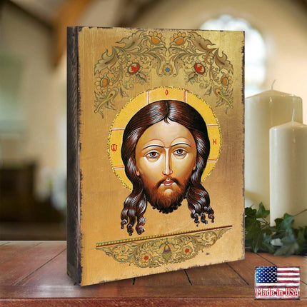 The Holy Face Wooden Gold Plated Religious Orthodox Sacred Icon - Inspirational Icon Decor - 85018-1