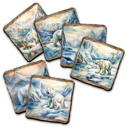 Polar Bear Wooden Cork Placemat and Coasters Gift Set of 7 by Nature Wonders Nature Wildlife Decor  - 85404C-S7-2