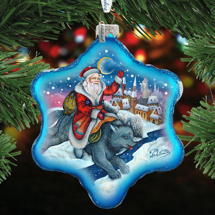 Grey World Fairy Tale Snowflake Glass Ornament, Santa & Christmas Decor - 754-010 by G. DeBrekht-0