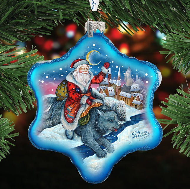 Grey World Fairy Tale Snowflake Glass Ornament, Santa & Christmas Decor - 754-010 by G. DeBrekht-0