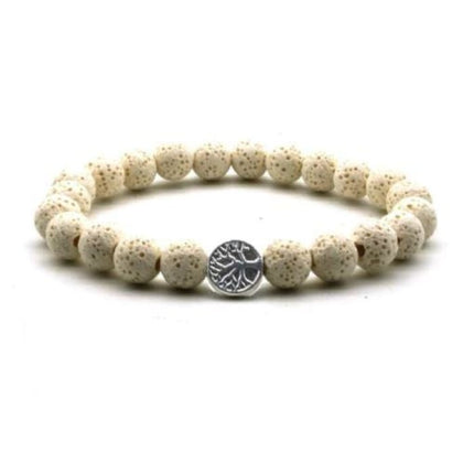 Beige Lava Stone Tree of Life Essential Oil Bracelet-0