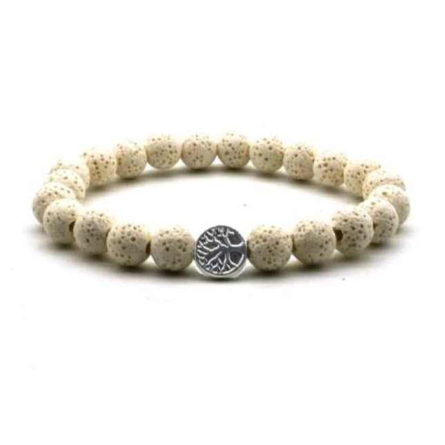 Beige Lava Stone Tree of Life Essential Oil Bracelet-0