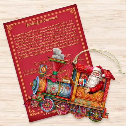 Santa's Train Wooden Ornaments by G. Debrekht Christmas Santa Snowman Decor - 8611090-4