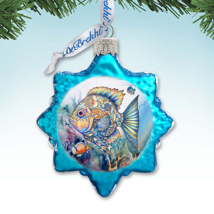 Holiday Coastal Ornament - Blue Fish Keepsake Glass Ornaments by G. Debrekht - Coastal Holiday Decor - 777399-2