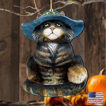 Cat in Hat Wooden Ornaments by G. DeBrekht - Thanksgiving Halloween Decor - 8158411-1