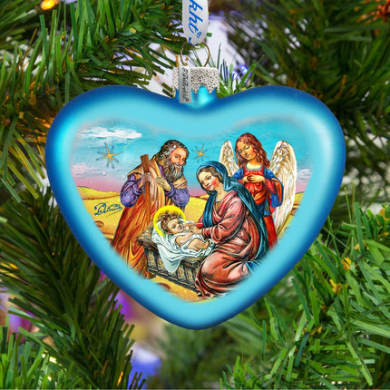 Nativity Heart Glass Ornament by G. DeBrekht - Nativity Holiday Decor - 753-081-3