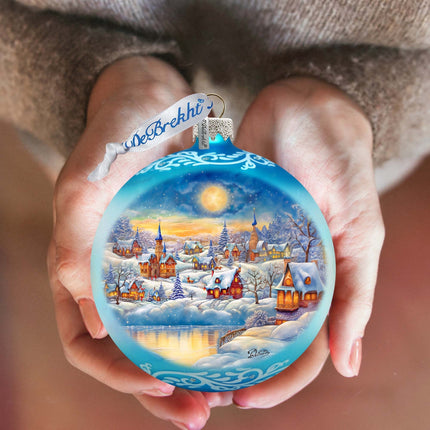 Magic Winter Village Ball Glass Ornament by G. Debrekht - Christmas Santa Snowman Decor - 73377-2