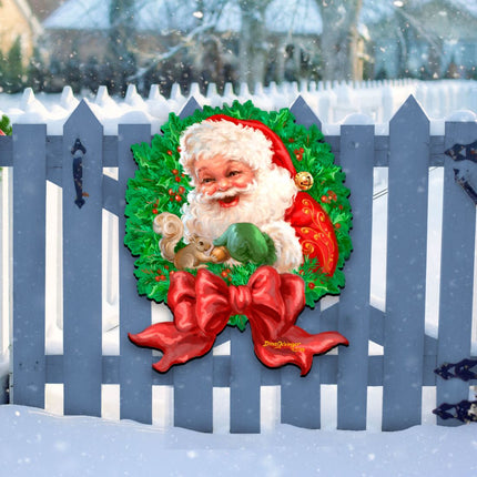 Santa Bow Holiday Door Wreath by D. Gelsinger - Christmas Santa Snowman Decor - 8461014H-1309-3