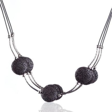 Black 6 Lava Stone Essential Oils Necklace-0