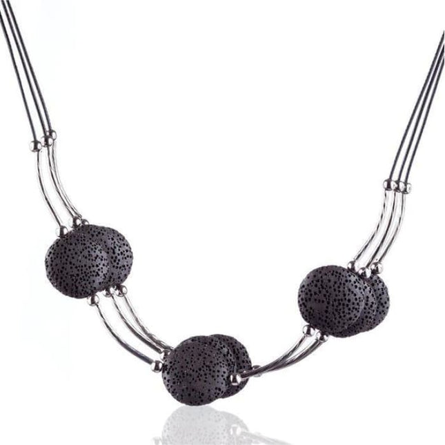 Black 6 Lava Stone Essential Oils Necklace-0
