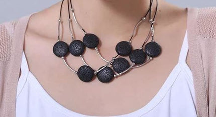 Black 6 Lava Stone Essential Oils Necklace-1