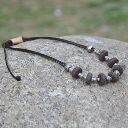 Black 7 Bead Lava Stone Essential Oils Necklace-0