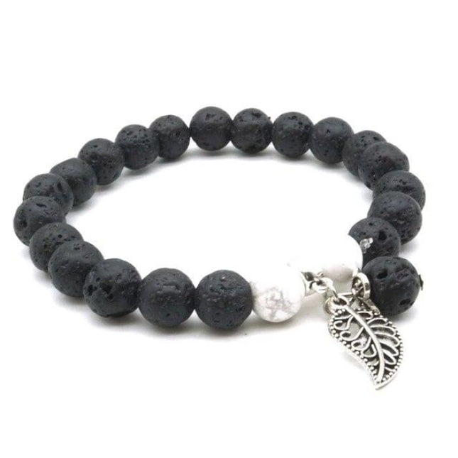 Black and White Feather Charm Essential Oil Bracelet-0