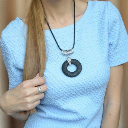 Black Circular Lava Stone Pendant Essential Oils Necklace-1
