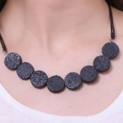Black Tablet Beads Lava Stone Essential Oils Necklace-1