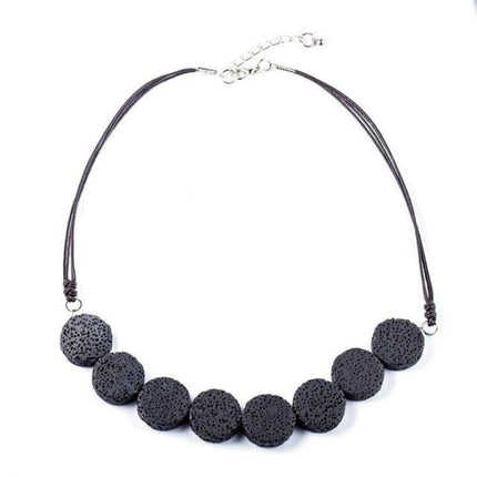 Black Tablet Beads Lava Stone Essential Oils Necklace-0