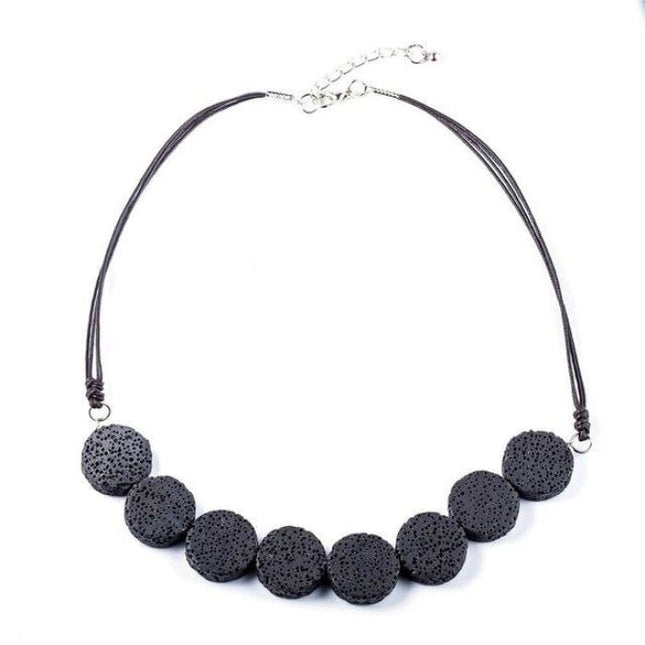 Black Tablet Beads Lava Stone Essential Oils Necklace-0