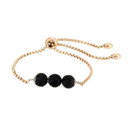 Black Triple Lava Stone Gold Charm Bracelet-0