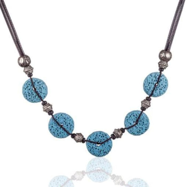Blue 5 Bead Lava Stone Essential Oils Necklace-0