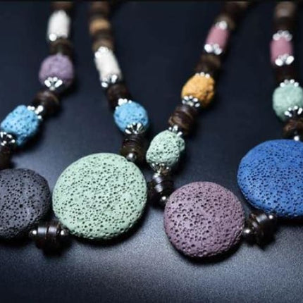 Blue and Byzantium Purple Lava Stone Essential Oils Necklace-1