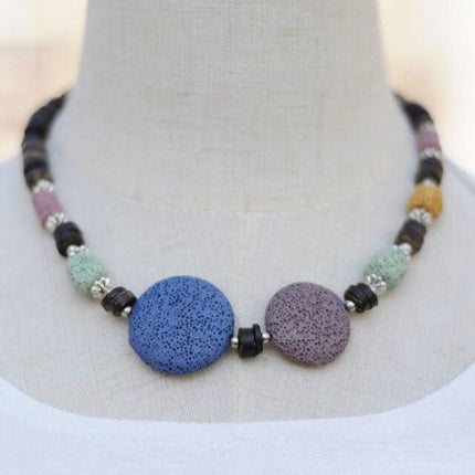 Blue and Byzantium Purple Lava Stone Essential Oils Necklace-0