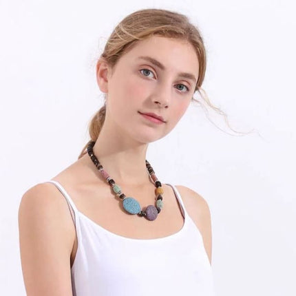 Blue and Byzantium Purple Lava Stone Essential Oils Necklace-2