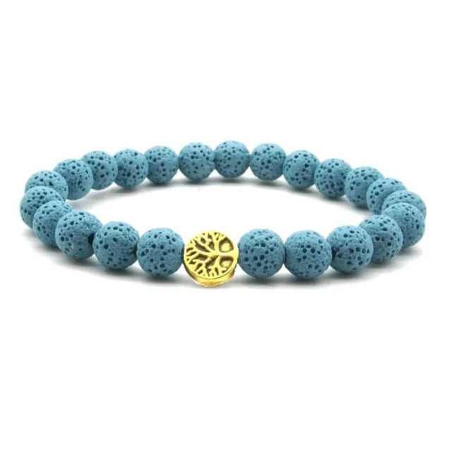Blue Lava Stone Bracelet Gold Tree of Life-0