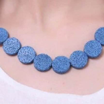 Blue Tablet Beads Lava Stone Essential Oils Necklace-1