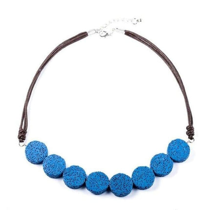Blue Tablet Beads Lava Stone Essential Oils Necklace-0
