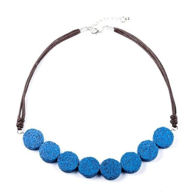Blue Tablet Beads Lava Stone Essential Oils Necklace-0