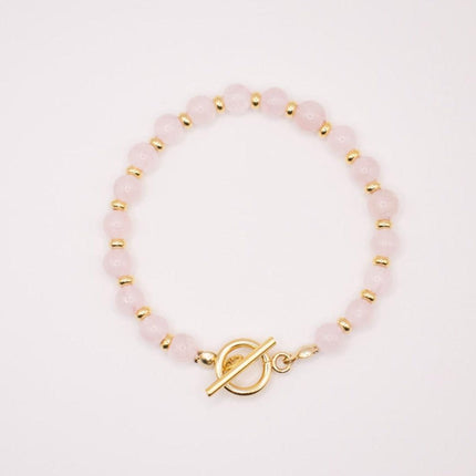 CIRCE | Bracelet in Rose Quartz and 18-carat Gold-plated stainless steel-0