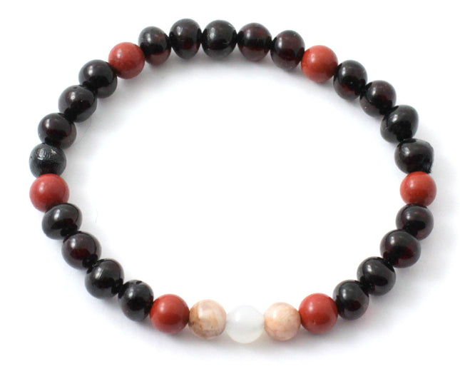 Amber Cherry Stretch Bracelet With Jasper and Gems-0