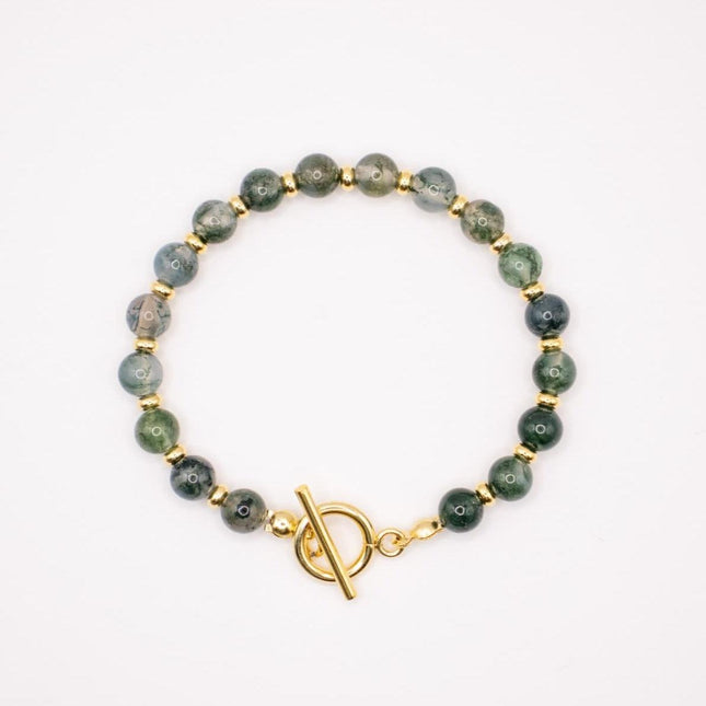 CIRCE | Bracelet in Moss Agate and 18 and 24 carat Gold plated-0