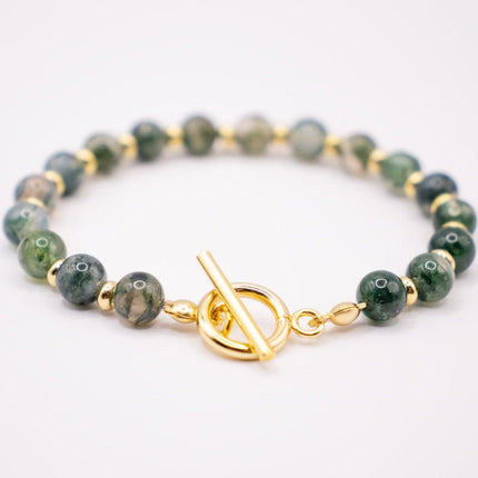 CIRCE | Bracelet in Moss Agate and 18 and 24 carat Gold plated-2